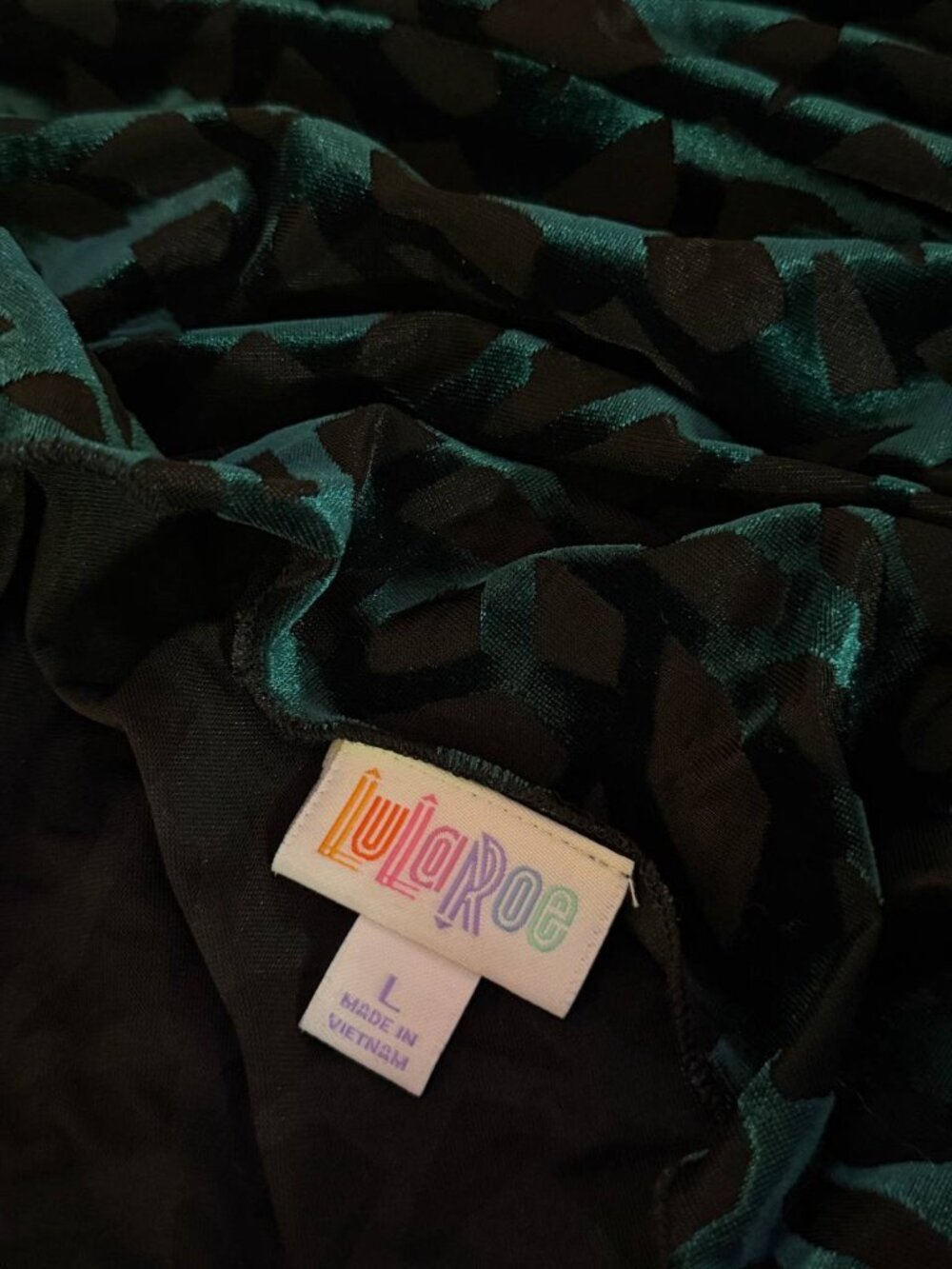 LulaRoe Teal Black Burnout Velvet Fringe Kimono Boho Festival Duster Large - Picture 8 of 9
